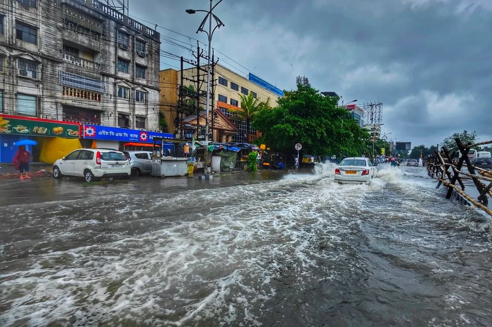Monsoon floodwater on a street in Kolkata, India