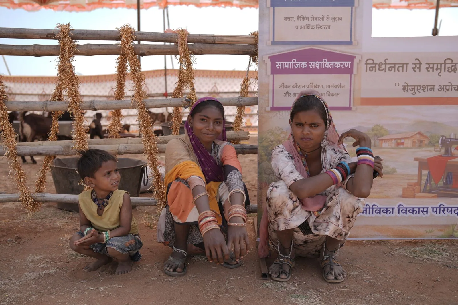 Women and children at a rural community gathering in Rajasthan, India