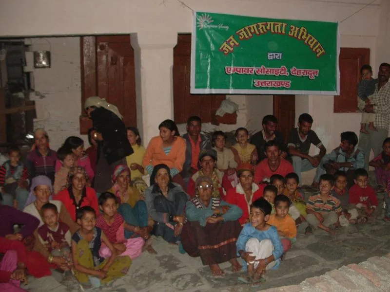 Women gathered indoors for the Jaunsar sensitization programme