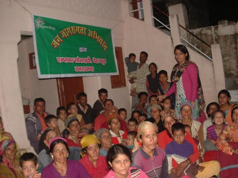 Facilitators and community members at a Jaunsar sensitization gathering